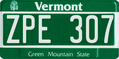 VT license plate ZPE307