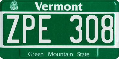 VT license plate ZPE308