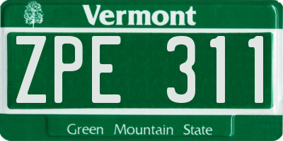 VT license plate ZPE311