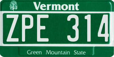 VT license plate ZPE314