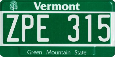 VT license plate ZPE315