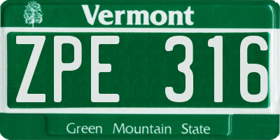 VT license plate ZPE316