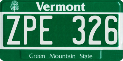 VT license plate ZPE326