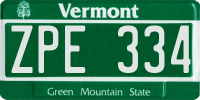 VT license plate ZPE334