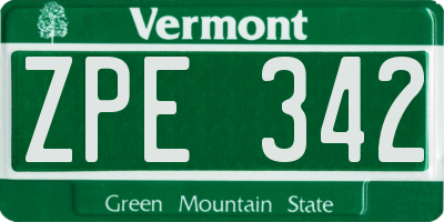 VT license plate ZPE342