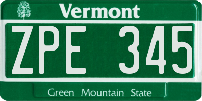 VT license plate ZPE345