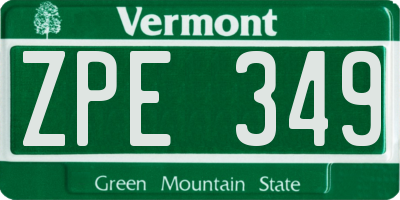 VT license plate ZPE349