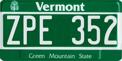 VT license plate ZPE352