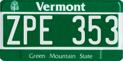 VT license plate ZPE353