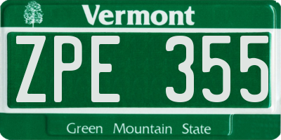 VT license plate ZPE355