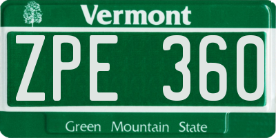 VT license plate ZPE360