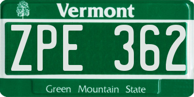 VT license plate ZPE362