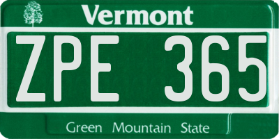 VT license plate ZPE365
