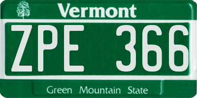 VT license plate ZPE366