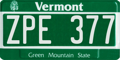 VT license plate ZPE377