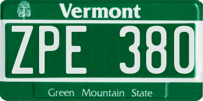 VT license plate ZPE380