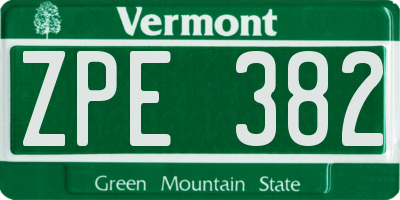 VT license plate ZPE382