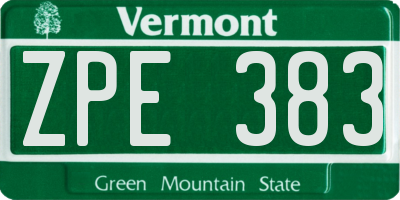 VT license plate ZPE383