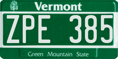 VT license plate ZPE385