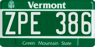 VT license plate ZPE386