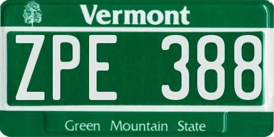 VT license plate ZPE388