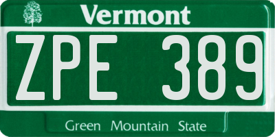 VT license plate ZPE389