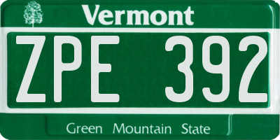 VT license plate ZPE392