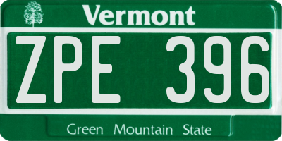 VT license plate ZPE396