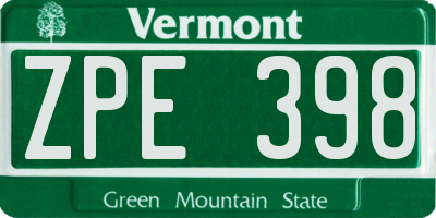 VT license plate ZPE398