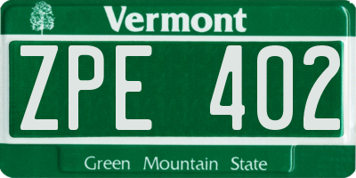 VT license plate ZPE402