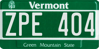 VT license plate ZPE404
