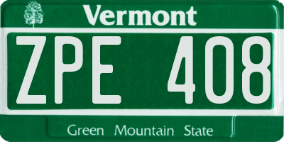 VT license plate ZPE408