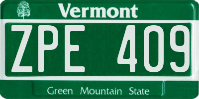 VT license plate ZPE409
