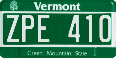 VT license plate ZPE410