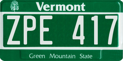 VT license plate ZPE417