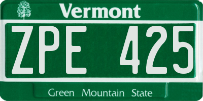 VT license plate ZPE425