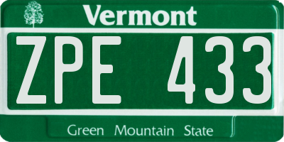 VT license plate ZPE433
