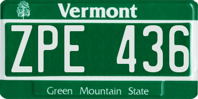 VT license plate ZPE436