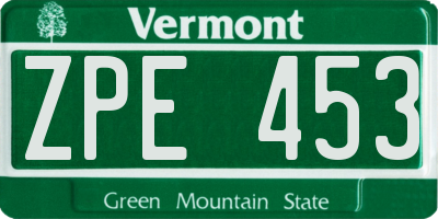 VT license plate ZPE453