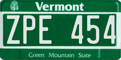 VT license plate ZPE454