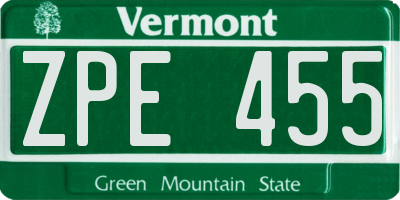 VT license plate ZPE455