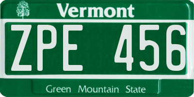 VT license plate ZPE456