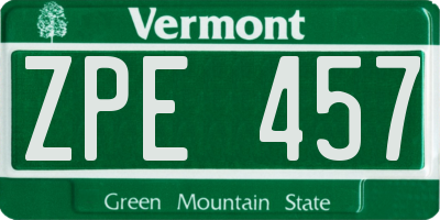 VT license plate ZPE457
