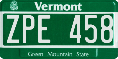 VT license plate ZPE458