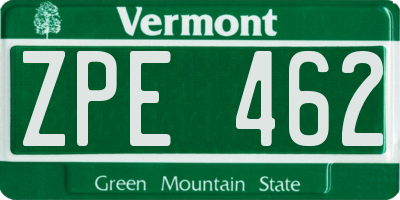 VT license plate ZPE462
