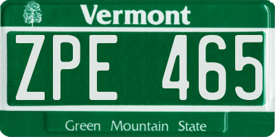 VT license plate ZPE465