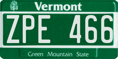 VT license plate ZPE466