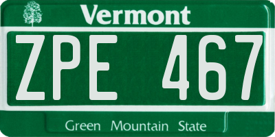 VT license plate ZPE467