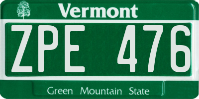 VT license plate ZPE476