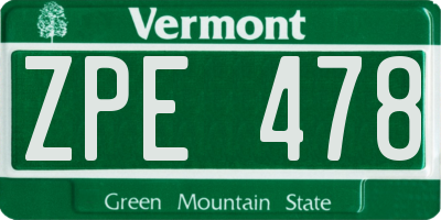 VT license plate ZPE478